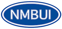 Logo for NMBUI med hvit tekst i en blå oval.