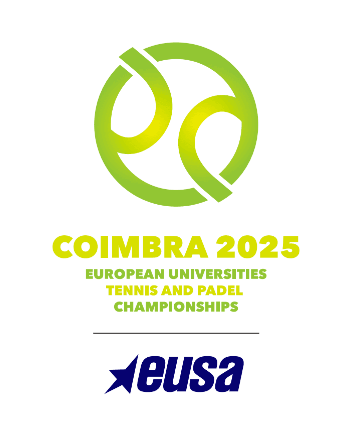 Logo for European Universities Tennis and Padel Championships, Coimbra 2025, med EUSA-logo.