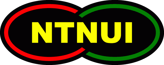 NTNUI-logo med gul tekst på svart bakgrunn omkranset av røde og grønne ringer.