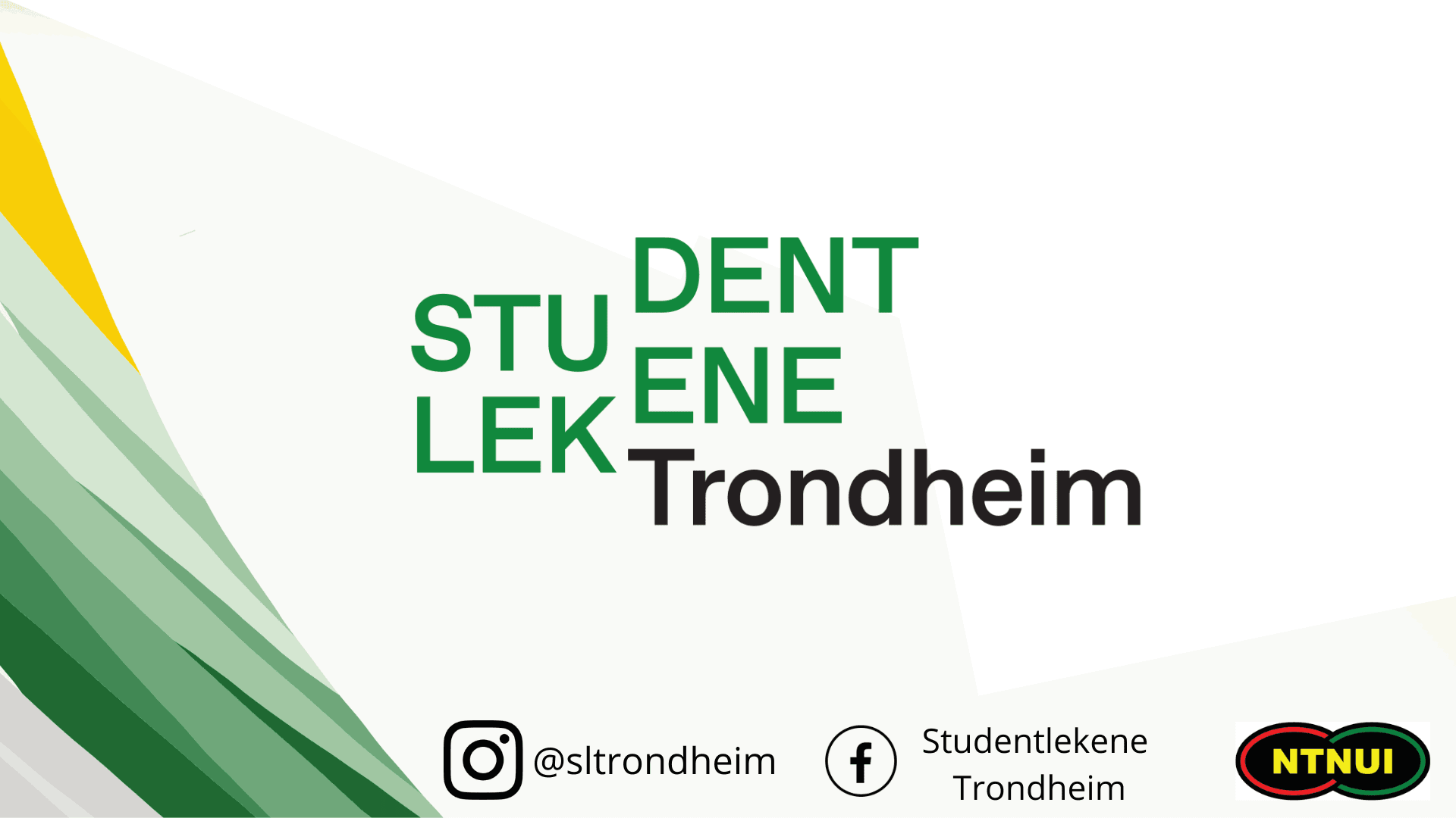 Grafikk med teksten Studentlekene Trondheim, Instagram- og Facebook-håndtak og NTNUI-logo.