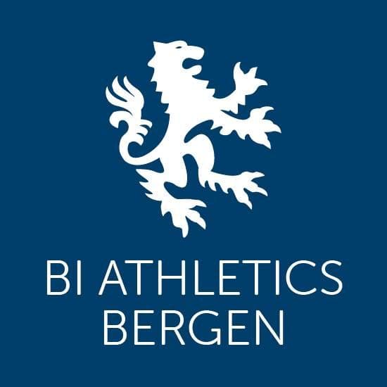 Logo for BI Athletics Bergen med en hvit løve og teksten «BI ATHLETICS BERGEN».