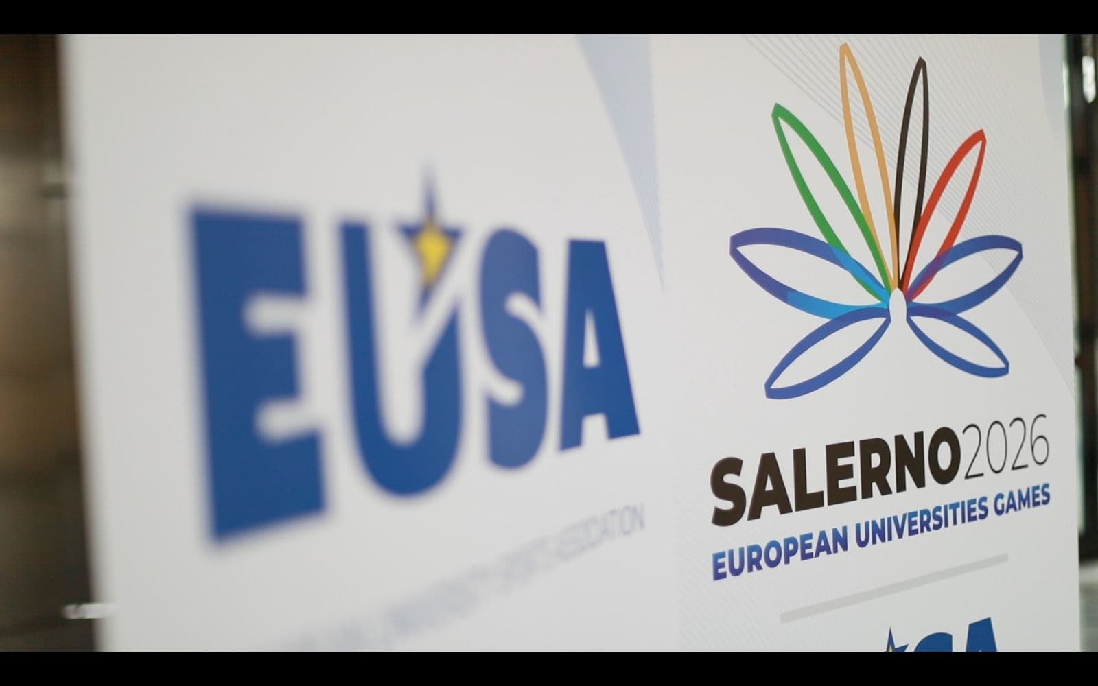 Banner med logoene til EUSA og Salerno 2026 European Universities Games.